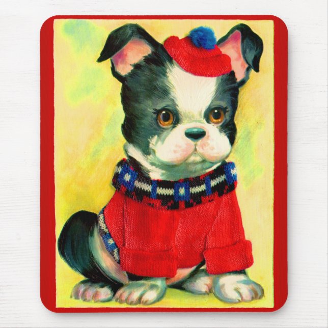 adorable dog in hat and sweater mouse mat (Front)