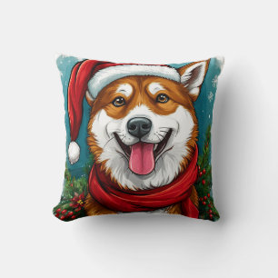 Adorable Dog in Santa Outfit Cushion