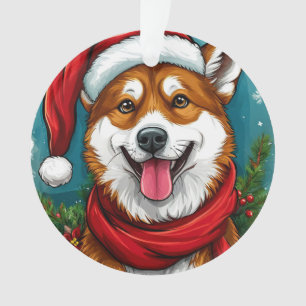 Adorable Dog in Santa Outfit Ornament