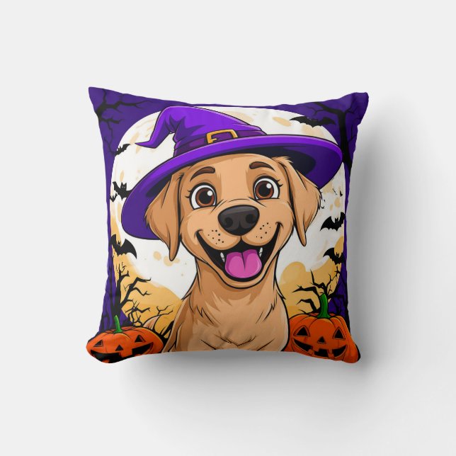 Adorable Dog in Witch Hat Cushion (Front)