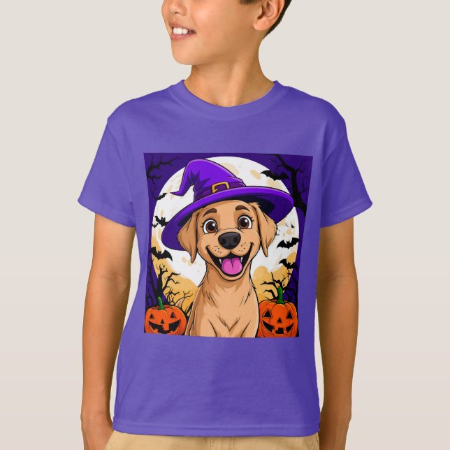 Adorable Dog in Witch Hat T-Shirt (Front)