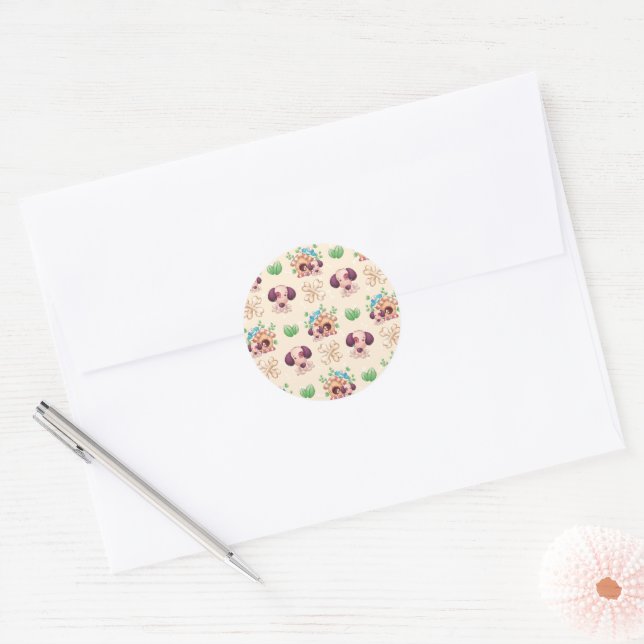 Adorable Dog Pattern  Classic Round Sticker (Envelope)