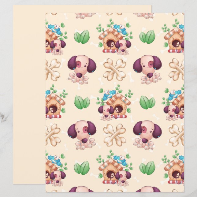 Adorable Dog Pattern Scrapbook Paper (Front/Back)