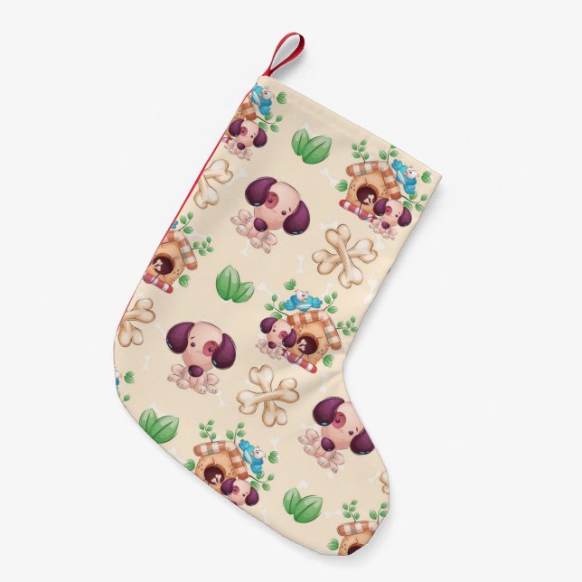 Adorable Dog Pattern  Small Christmas Stocking (Front (Hanging))
