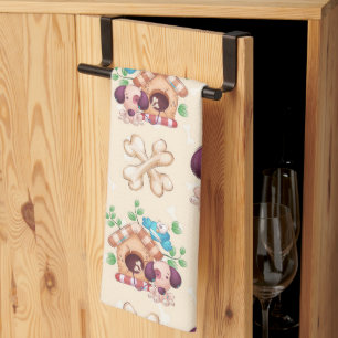 Adorable Dog Pattern  Tea Towel