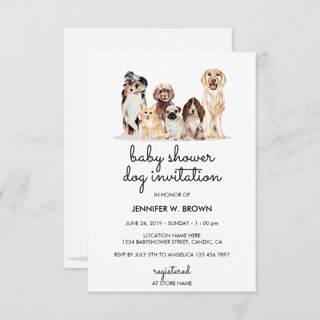 Adorable Dog Puppies Baby Shower Invitation (Front/Back)