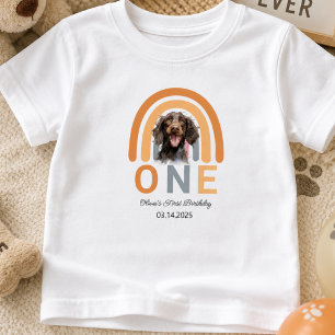 Adorable Dog Rainbow Watercolor 1st Birthday Party Baby T-Shirt