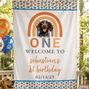 Adorable Dog Rainbow Watercolor 1st Birthday Party Banner