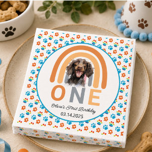 Adorable Dog Rainbow Watercolor 1st Birthday Party Napkin