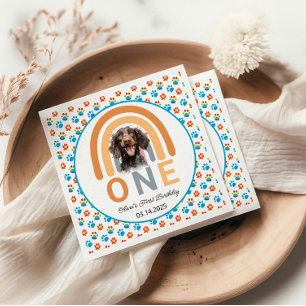 Adorable Dog Rainbow Watercolor 1st Birthday Party Napkin