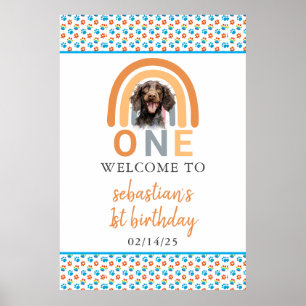 Adorable Dog Rainbow Watercolor 1st Birthday Party Poster