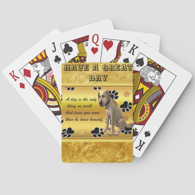 Adorable dog sitting with a cute fun quote playing cards (Back)