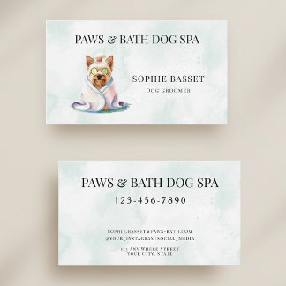 Adorable Dog Spa Watercolor Green Business Card