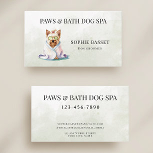 Adorable Dog Spa Watercolor Green Business Card
