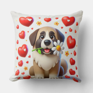 Adorable Dog Surrounded by Hearts Cushion
