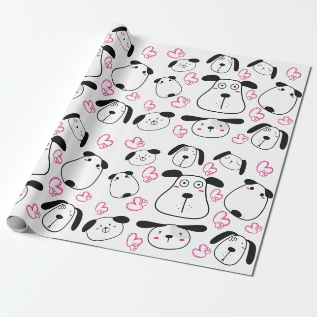 Adorable Dog-Themed Pattern Design Wrapping Paper (Unrolled)