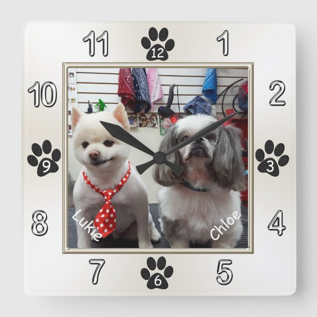 Adorable Dog Wall Clock with YOUR PHOTO and NAMES (Front)