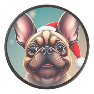 Adorable Dog Wearing Santa Hat Hockey Puck