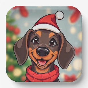 Adorable Dog Wearing Santa Hat Paper Plate