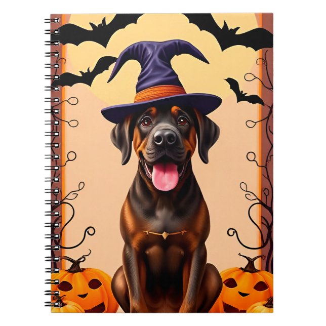 Adorable Dog Wearing Witch Hat Notebook (Front)