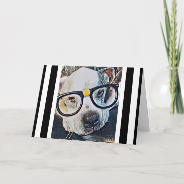 Adorable Dog With Glasses Folded Greeting Card  (Front)