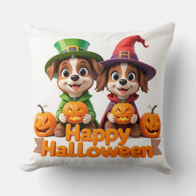 Adorable Dogs in Halloween Costumes Cushion (Front)