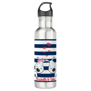 Adorable Dogs In Love on Striped-Personalised 710 Ml Water Bottle
