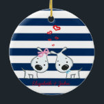 Adorable Dogs In Love on Striped-Personalised Ceramic Tree Decoration<br><div class="desc">Adorable dogs in love on striped with you name.</div>