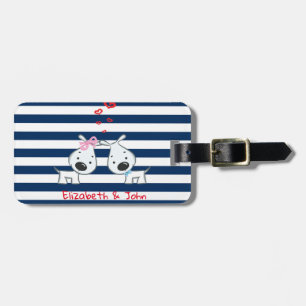 Adorable Dogs In Love on Striped-Personalised Luggage Tag