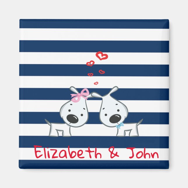 Adorable Dogs In Love on Striped-Personalised Magnet (Front)