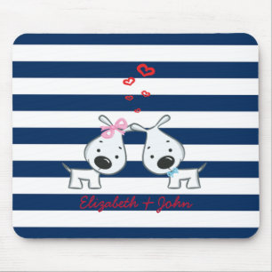 Adorable Dogs In Love on Striped-Personalised  Mouse Mat