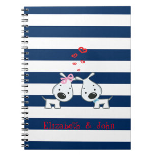 Adorable Dogs In Love on Striped-Personalised Notebook