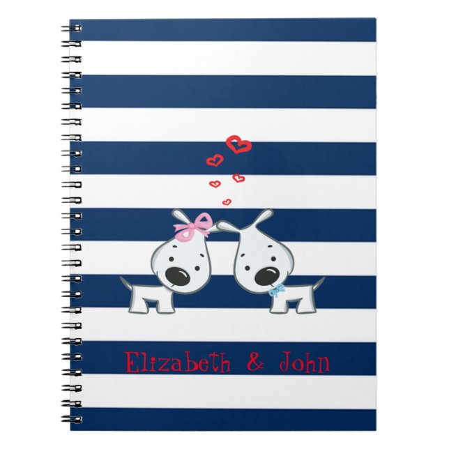 Adorable Dogs In Love on Striped-Personalised Notebook (Front)