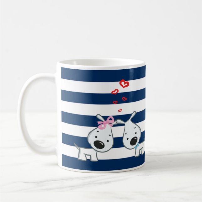 Adorable Dogs In Love on Stripes-Personalised  Coffee Mug (Left)