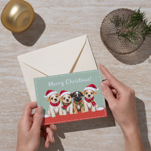 Adorable Dogs in Santa Hats Merry Christmas Design Card