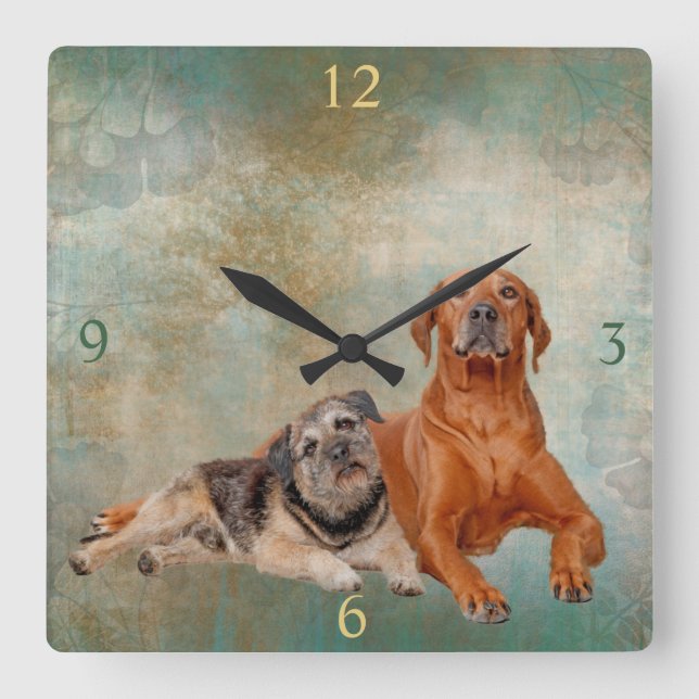 Adorable Dogs On Decoupage Art Square Wall Clock (Front)