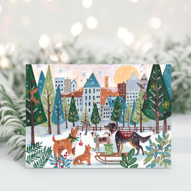 Adorable Dogs Pet Dog Lover Christmas City Park Holiday Card (Adorable Dogs Pet Dog Lover Christmas City Park Holiday Card)