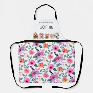 Adorable dogs with flower crown, watercolor  apron