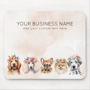 Adorable dogs with flower crown, watercolor beige mouse mat