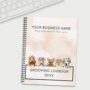 Adorable dogs with flower crown, watercolor beige notebook