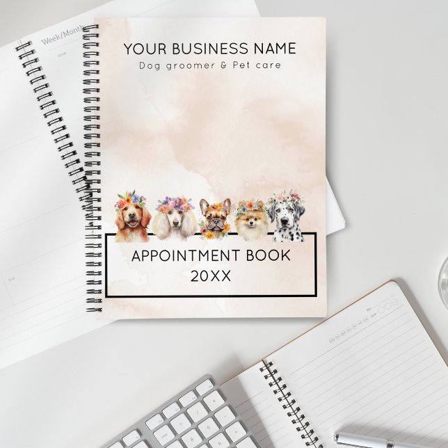 Adorable dogs with flower crown, watercolor beige planner (Creator Uploaded)