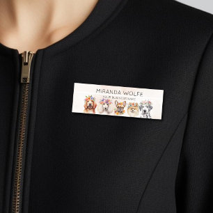 Adorable dogs with flower crown, watercolor name tag