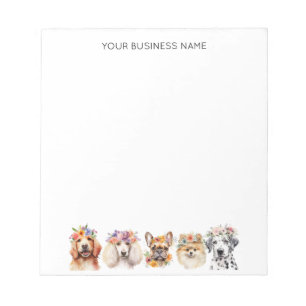 Adorable dogs with flower crown, watercolor notepad