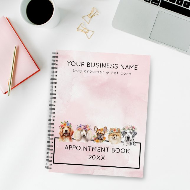 Adorable dogs with flower crown, watercolor pink planner (Creator Uploaded)