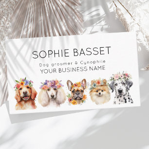 Adorable dogs with flower crown, watercolor white  business card