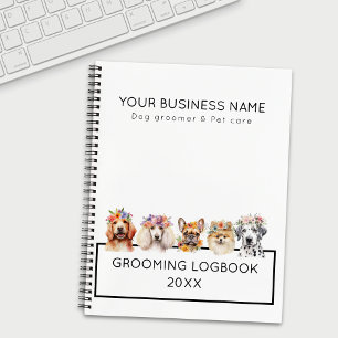 Adorable dogs with flower crown, watercolor white notebook