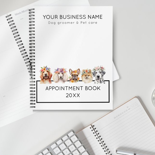 Adorable dogs with flower crown, watercolor white planner (Creator Uploaded)