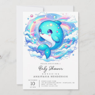 Adorable Dolphin Baby Shower Invitation