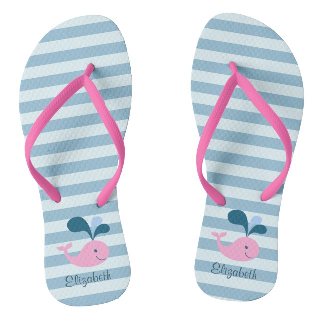 Adorable Dolphins ,Light Blue Stripes-Personalised Flip Flops (Footbed)