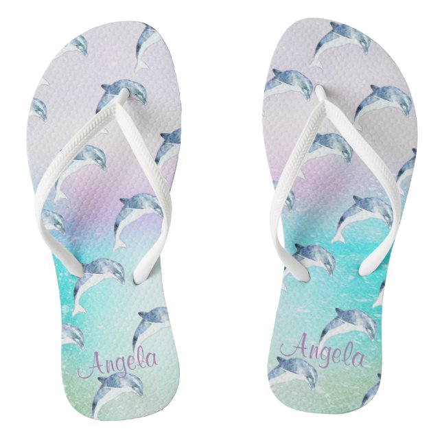 Adorable Dolphins, Paint Stroke-Personalised Flip Flops (Footbed)